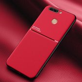 Voor Huawei Honor V9 Classic Tilt Strip Grain Magnetisch Schokbestendig PC + TPU Case (Rood)