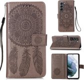 Voor Samsung Galaxy S21 5G Dream Catcher Afdrukken Horizontale Flip Leren Case met Houder & Kaartsleuven & Portemonnee & Lanyard (Grijs)