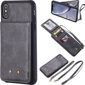 Voor iPhone XS Max Verticaal Flip Schokbestendig Leren Beschermhoes met Lang Touw, Kaartsleuven & Beugel & Fotohouder & Portemonnee Functie (Grijs)