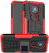 Voor Nokia 3.4 Tyre Texture Shockproof TPU + PC beschermhoes met houder (rood)