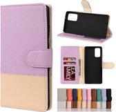 Voor Samsung Galaxy Note20 Kleur splitsen Horizontale flip lederen tas met houder & kaartsleuven & portemonnee & fotolijst (paars)