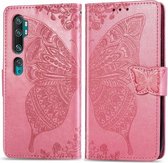 Voor Xiaomi Mi CC9 Pro / Note 10 / Note 10 Pro Butterfly Love Flower Reliëf Horizontale Flip lederen tas met beugel Lanyard Kaartsleuf Portemonnee (roze)