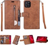 Voor iPhone 11 Pro Multifunctionele Rits Horizontale Flip Leren Case met Houder & Portemonnee & 9 Kaartsleuven & Lanyard (Bruin)