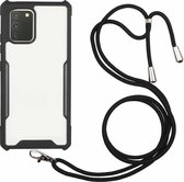 Voor Samsung Galaxy A41 acryl + kleur TPU schokbestendig hoesje met nekkoord (zwart)