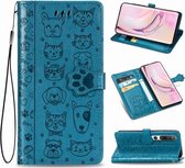 Voor xiaomi 10/10 Pro schattige kat en hond reliëf horizontale flip lederen tas met beugel / kaartsleuf / portemonnee / lanyard (blauw)