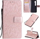 Voor Xiaomi Mi CC9 Pro / Mi Note 10 Geperst afdrukken Zonnebloempatroon Horizontale flip PU lederen hoes met houder & kaartsleuven & portemonnee & lanyard (rose goud)