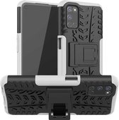 Voor OPPO A52 / A72 / A92 Bandentextuur Schokbestendig TPU + PC beschermhoes met houder (wit)