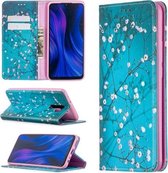 Voor Xiaomi Redmi 9 Gekleurde Tekening Patroon Onzichtbare Magnetische Horizontale Flip PU Lederen Case met Houder & Kaartsleuven & Portemonnee (Pruimenbloesem)