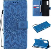 Voor OPPO Realme 7 Sun Embossing Pattern Horizontale Flip Leather Case met Card Slot & Holder & Wallet & Lanyard (Blue)