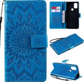 Voor OnePlus Nord N10 5G Sun Embossing Pattern Horizontale Flip Leather Case met Card Slot & Holder & Wallet & Lanyard (Blue)