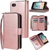 Voor iPhone SE 2020/8/7 Rits Portemonnee Tas Horizontale Flip PU Lederen Case met Houder & 9 Kaartsleuven & Portemonnee & Lanyard & Fotolijst (Rose Goud)