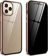 Dubbelzijdig gehard glas magnetische adsorptie metalen frame anti-peep schermhoes voor iPhone 12/12 Pro (goud)