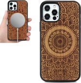 Houtfineer Mandala Reliëf Magsafe-hoesje Magnetisch TPU-schokbestendig hoesje voor iPhone 12 mini (kersenhout)