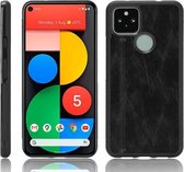 Voor Google Pixel 5 schokbestendig naaien koe patroon huid PC + PU + TPU hoesje (zwart)