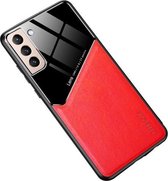 Voor Samsung Galaxy S21 5G All-inclusive leer + beschermhoes van organisch glas met metalen ijzeren plaat (rood)