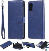 Voor Samsung Galaxy A41 (EU-versie) 2 in 1 effen kleur afneembare PU lederen tas met kaartsleuven & magnetische houder & fotolijst & portemonnee & riem (blauw)