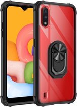 Voor Samsung Galaxy A01 (Amerikaanse versie) Schokbestendig transparant TPU + acryl beschermhoes met ringhouder (zwart)