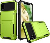 Schokbestendige TPU + pc-beschermhoes voor iPhone X / XS, met kaartsleuf (groen)