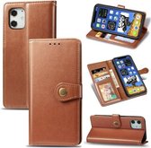 Voor iPhone 12 mini retro effen kleur lederen gesp telefoonhoes met lanyard & fotolijst & kaartsleuf & portemonnee & standaardfunctie (Brwon)