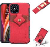 Voor iPhone 12 mini stoffen textuur + PU + TPU schokbestendige beschermhoes met kaartsleuven (rood)
