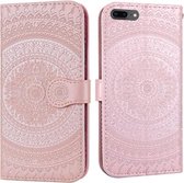 Voor iPhone 7 Plus & 8 Plus Geperst drukpatroon Horizontale flip PU lederen tas, met houder & kaartsleuven & portemonnee & & lanyard (roze)