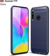 Voor Huawei Y7p geborsteld textuur koolstofvezel TPU-hoes (marineblauw)