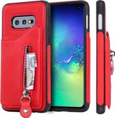 Voor Galaxy S10e effen kleur dubbele gesp ritssluiting schokbestendig beschermhoes (rood)