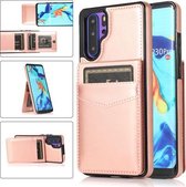 Voor Huawei P30 Pro effen kleur pc + TPU beschermhoes met houder en kaartsleuven (roségoud)