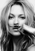 Kate Moss Mustache (snor) Aluminium 70x100 cm luxury zwart wit wanddecoratie