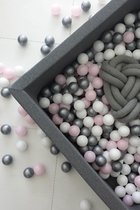 Ballenbad 106x106 cm inclusief 400 ballen - Grafiet: wit, parel, transparant, zilver, roze, mint