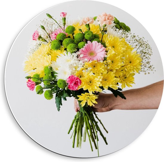 Forex Wandcirkel - Geel Bosje Bloemen - 40x40cm Foto op Wandcirkel (met ophangsysteem)