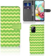 Telefoonhoesje Geschikt voor Samsung Galaxy A71 Book Case Waves Green