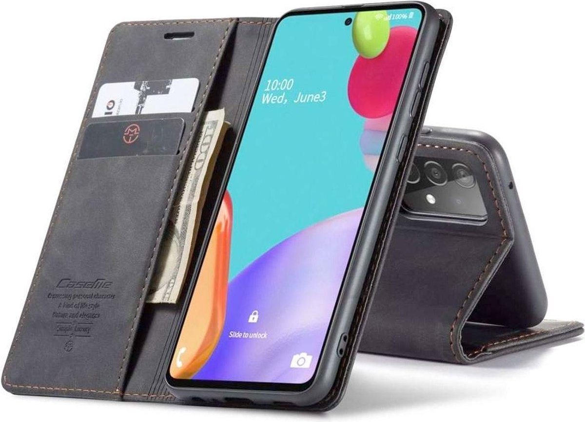 Samsung Galaxy A52 4G/Galaxy A52 5G Bookcase hoesje - CaseMe - Effen Zwart - Kunstleer