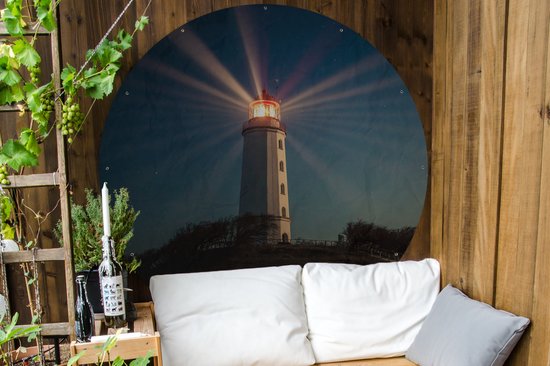Affiche de jardin Phare découpé rond - Phare brûlant la nuit Affiche de jardin - Affiche de jardin ronde 150x150 cm - Toile de jardin / Toile d'extérieur / Peintures pour l'extérieur (décoration de jardin)