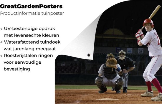 Décoration de jardin Le frappeur essaie de frapper la balle de baseball - 60x40 cm - Affiche de jardin - Toile de jardin - Affiche d'extérieur