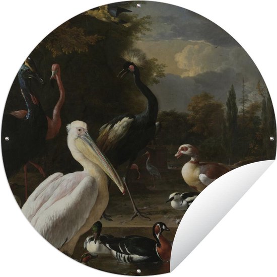 Tuincirkel Een pelikaan en ander gevogelte bij een waterbassin - Melchior d'Hondecoeter - 60x60 cm - Ronde Tuinposter - Buiten