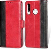 Voor Huawei P30 Lite Retro Texture Contrast Kleur Splicing Horizontaal Flip TPU + PU lederen tas met kaartsleuven & houder & portemonnee (rood)