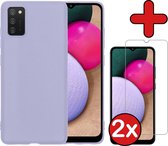 Samsung A02s Hoesje Lila Siliconen Case Met 2x Screenprotector - Samsung Galaxy A02s Hoes Silicone Cover Met 2x Screenprotector - Lila