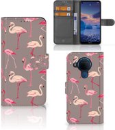 Hoesje met naam Nokia 5.4 Wallet Book Case Flamingo