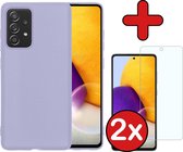 Samsung A72 Hoesje Lila Siliconen Case Met 2x Screenprotector - Samsung Galaxy A72 Hoes Silicone Cover Met 2x Screenprotector - Lila