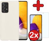 Samsung A72 Hoesje Wit Siliconen Case Met 2x Screenprotector - Samsung Galaxy A72 Hoes Silicone Cover Met 2x Screenprotector - Wit