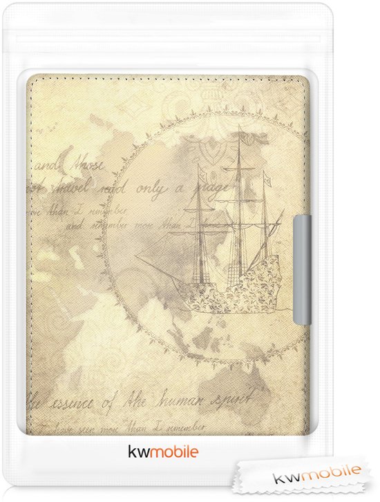 kwmobile e-reader hoesje geschikt voor Kobo Aura H2O Edition 1 hoes - E reader flip case met magnetische sluiting - Ereader cover - Vintage Travel design in bruin / lichtbruin van Merkloos — afbeelding 2