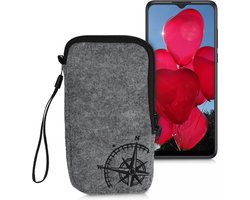 kwmobile insteekhoesje voor smartphones L - 6,5" - Beschermhoes van vilt in zwart / lichtgrijs - Binnenmaat 16,5 x 8,9 cm