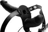 Power Pegger Dubbele Strap-On Vibrator - Toys voor dames - Strap on - Zwart - Discreet verpakt en bezorgd