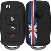 kwmobile autosleutel hoesje voor VW Skoda Seat 3-knops autosleutel - Autosleutel behuizing in rood / blauw / zwart - Union Jack met Strepen design