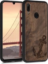 kwmobile telefoonhoesje compatibel met Huawei P Smart (2019) - Hoesje met bumper in donkerbruin - walnoothout - Vintage Anker design