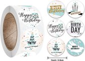DW4Trading Stickerrol Happy Birthday - Sluitstickers - Ø 2,5 cm - 500 Stuks