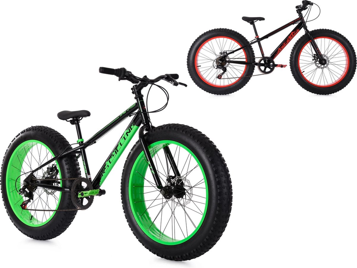 KS Cycling Fiets Mountainbike MTB 24 Fat Bike SNW2458 zwart-groen 38 cm
