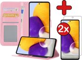 Samsung A72 Hoesje Book Case Met 2x Screenprotector - Samsung Galaxy A72 Hoesje Wallet Case Portemonnee Hoes Cover - Licht Roze