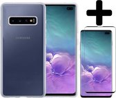 Hoesje Geschikt voor Samsung S10 Hoesje Siliconen Case Met Screenprotector - Hoes Geschikt voor Samsung Galaxy S10 Hoes Siliconen - Transparant